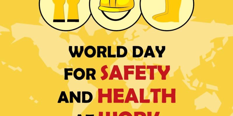 World day for safety and health at work with with world map & safety equipments illustration – free vector
