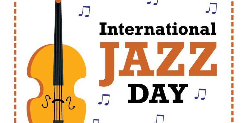 International jazz day with musical instruments background – free vector