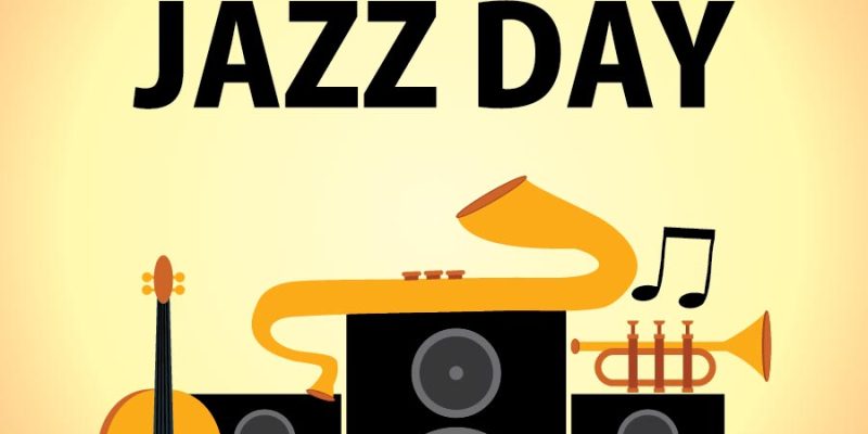 International Jazz Day with Musical instrument Saxophone, Trumpet, Cello, Guitar,  Buffer Music, Sound Box – Free vector