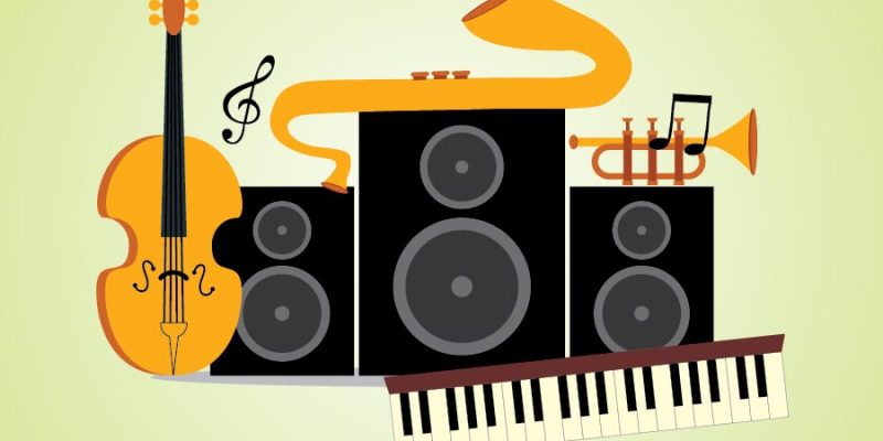 Musical instrument Saxophone, Trumpet, Cello, Guitar,  Buffer Music, Sound Box vector icon set – free vector