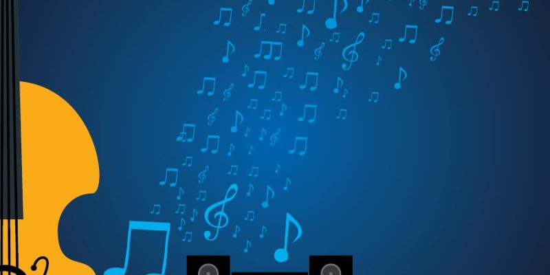 Music melody note dancing flow shape guitar background – Free Vector