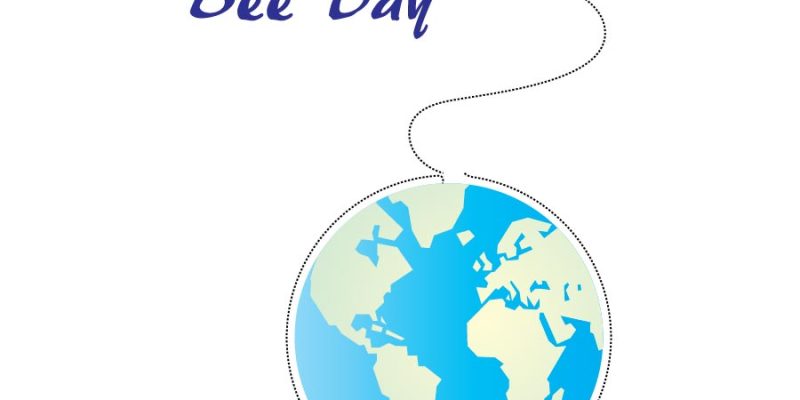 World bees day with earth illustration & bee icon – free vector