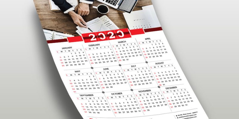 Clean wall calendar 2020 template design – free vector