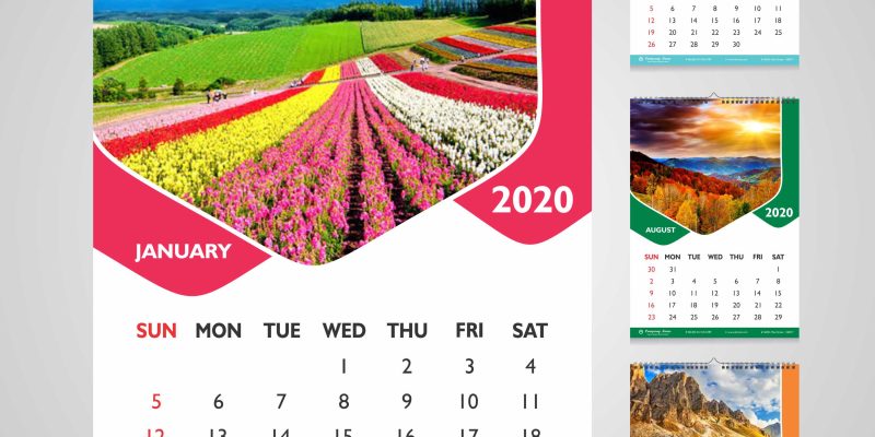 Professional multipurpose Wall calendar 2020 twelve page design template – free vector