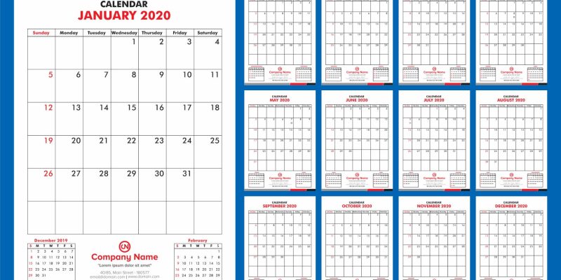 Professional wall calendar 2020 twelve page design template – free vector