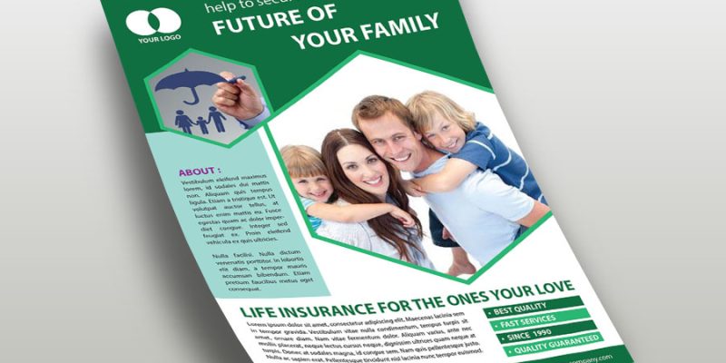 Green background insurance company flyer – free vector