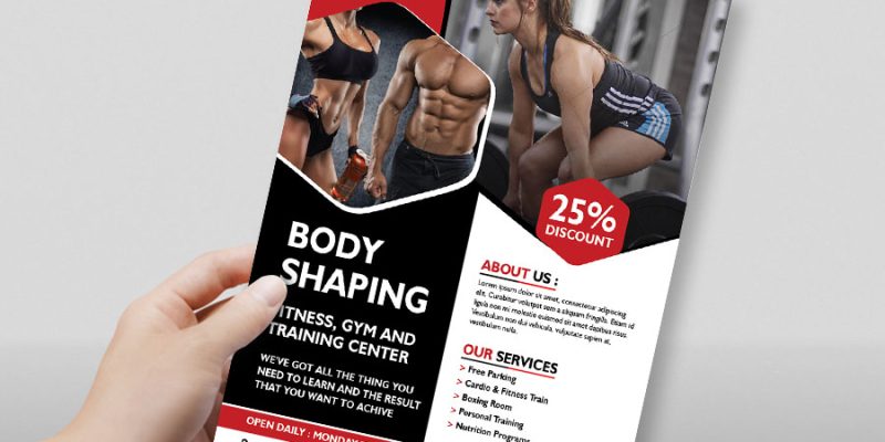 Fitness centre, body shaping flyer template – free vector
