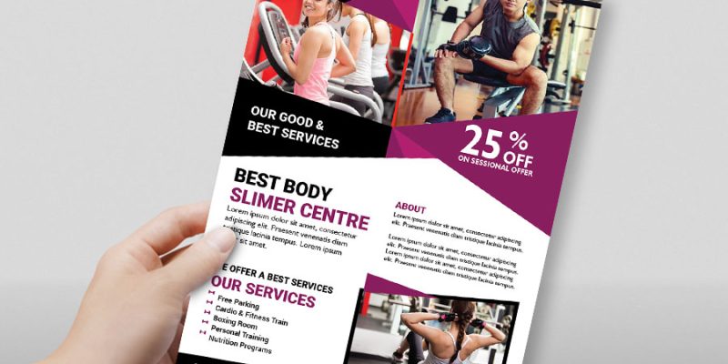 Fitness club, body shape centre flyer template – free vector