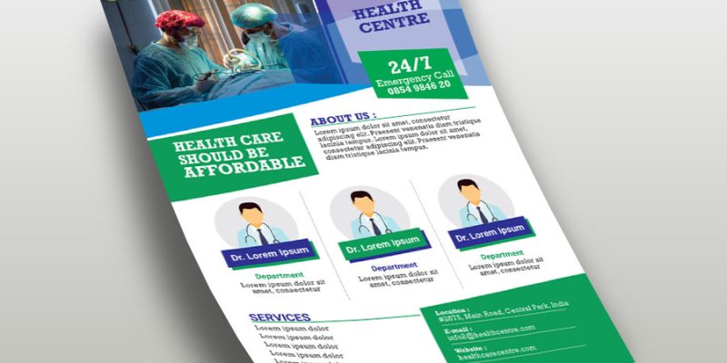 Creative hospital, medical, health flyer template – free vector