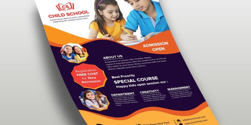 Education, child school flyer template – free vector