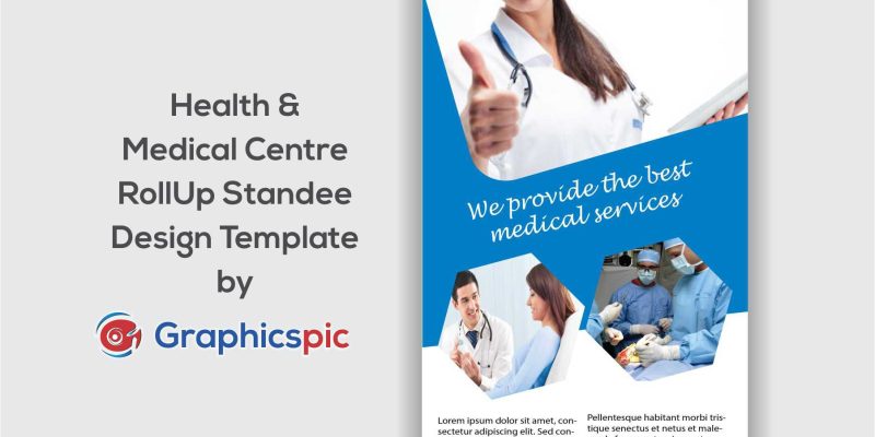 Health & medical roll up banner standee template design for exhibition, advertising & presentation – free vector